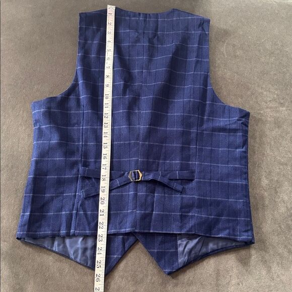 Men’s Blue Plaid 3 Piece Slim Fit Suit Notched Lapel Jacket 36 Pants 33 NEW - Picture 10 of 16